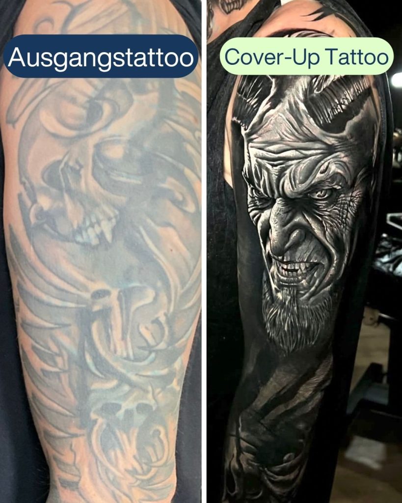 Cover-Up Tattoo Wien: neues Design über altem Tattoo